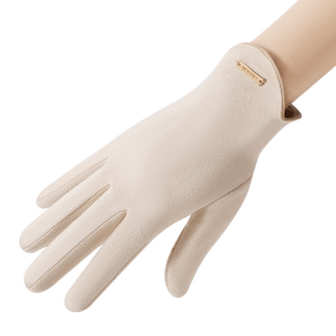 麂皮手套女士春秋款冬季骑行露指可触屏加绒冬天防风骑车保暖手套