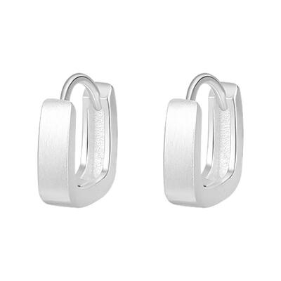 925纯银磨砂拉丝方形耳环养耳洞