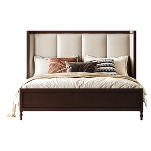 复古风皮艺床主卧大床法式双人全实木床美式中古软包储物卧室婚床