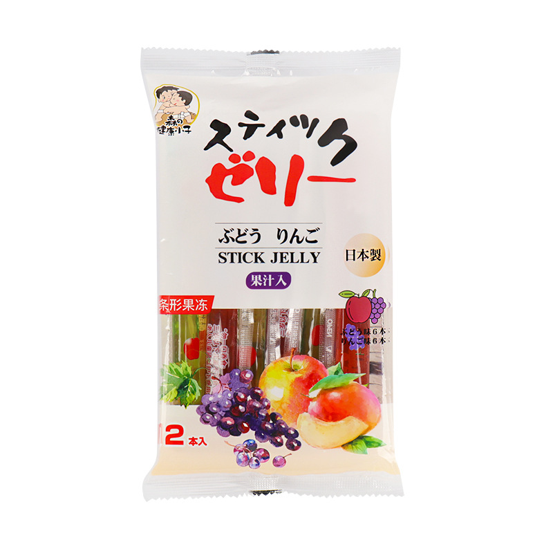 日本进口零食森之健康小子果冻条蜜橘苹果葡萄味布丁192g零食礼包