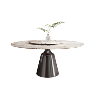 德利丰岩板餐桌2026新款设计师圆桌带转盘意式轻奢餐厅餐桌椅组合