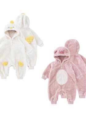 幼歌秋冬卡通动物双面羊羔毛爬服