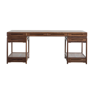 新中式书桌实木禅意书房画案榆木办公桌黑胡桃书法桌书画桌家具