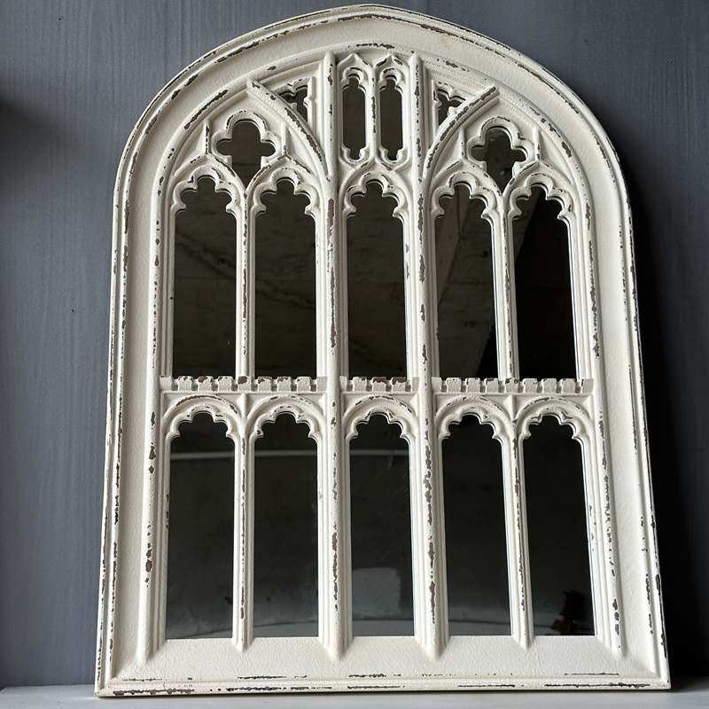 法式家具摩洛哥复古做旧实木宫廷教堂风格拱形罗马柱雕花壁挂镜子