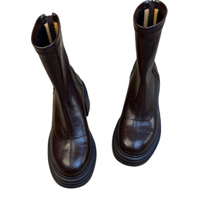 牛皮版~内增高10cm厚底马丁靴女2025新款黑色短靴小个子瘦瘦靴子