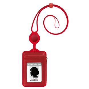 Bone颈挂识别证套白领工作牌真皮证件套名片皮夹公交门禁胸牌信用卡卡套零钱包多功能用便携弹力硅胶挂绳男女