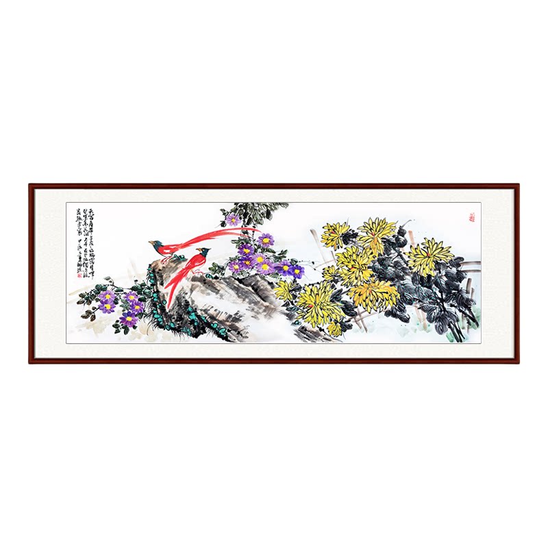 纯手绘花鸟国画福寿双全菊花寿带