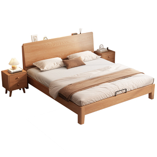 全实木床现代简约1米8双人床1.5米家用原木床出租房1.2米单人床架