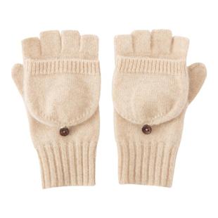柯沐源100%纯山羊绒手套女秋冬新款保暖护颈针织半指翻盖手套