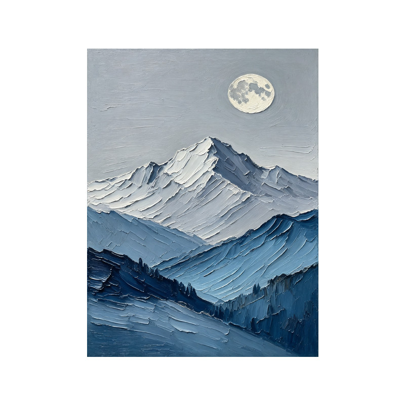可班手绘油画蓝调雪山玄关装饰画