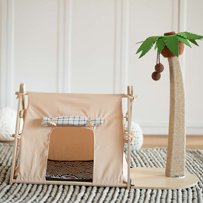 毛大官宠物帐篷四季通用封闭式可拆洗狗窝猫树一体椰树小岛猫爬架