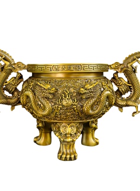 纯黄铜五龙香炉摆件圆底炉