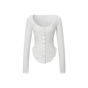 赵美延同款threetimes超好看设计感修身长袖T恤miu系绝美内搭上衣