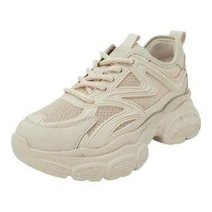 康莉厚底老爹鞋女款轻便透气春季新款增高运动鞋百搭米白色休闲鞋