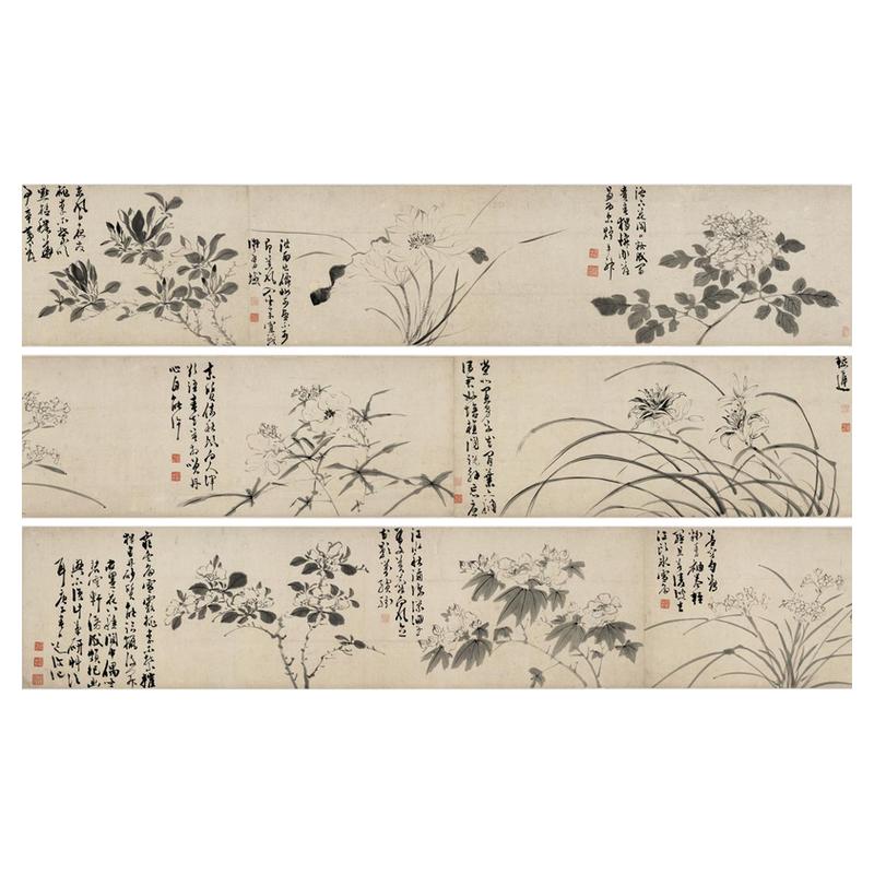 陈淳墨笔花卉图卷真迹高清复制品古代名家水墨画长卷学习临摹范本