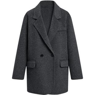 KBNE双色全羊毛毛呢西装外套女2025冬季新款小个子中长款呢子大衣