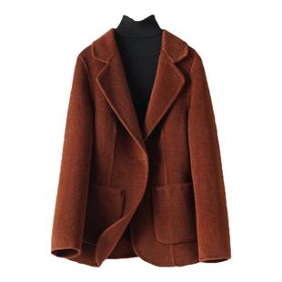 毛呢外套女西服短款西装领一粒扣修身气质双面呢秋冬新款羊毛大衣