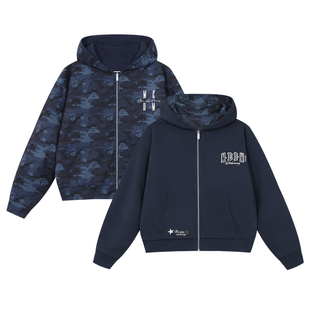 MEDM 迷彩双面穿华夫格空气层拉链帽衫复古logo小印花连帽卫衣春