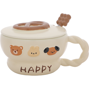 可爱马克杯陶瓷水杯女生高颜值早餐带盖杯子办公室咖啡杯伴手礼物