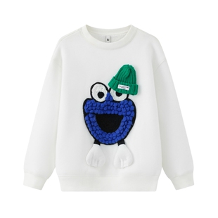 ei童装儿童加绒保暖卫衣2025冬装新款卡通玩偶中大童圆领套头衫