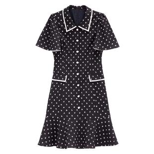 YINER音儿专选女装夏季法式优雅挺括撞色POLO领修身A字连衣裙