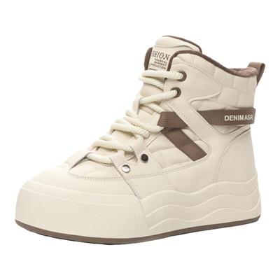 真皮高帮小白鞋女厚底休闲板鞋