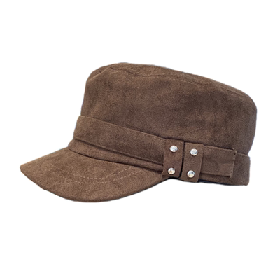 复古麂皮绒平顶马术帽女秋冬季帽