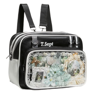 大食量痛包斜挎双肩透明包男生大容量电脑包黑色基础款通上学通勤