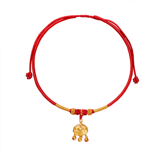 宝宝金锁编绳周岁黄金项圈手工编织吊坠挂绳红绳婴儿长命锁项链绳