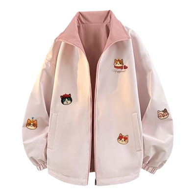 查尔斯桃心小猫印花双面穿夹克男春秋季新款宽松休闲百搭潮牌外套