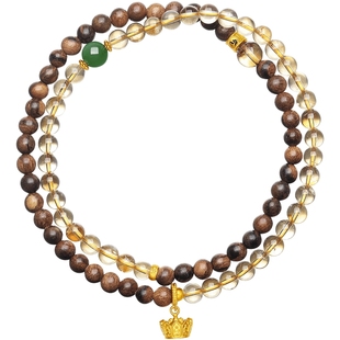 周六福黄金女5d硬金定价九华山五佛冠招财黄晶木串王楚然新年礼物