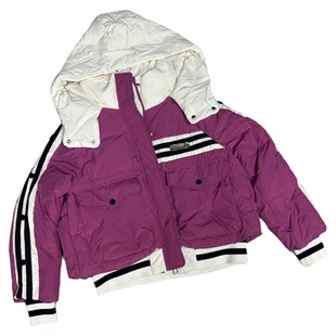 10.22乖y点 设计感撞色连帽羽绒服女冬季新款小个子拼接针织外套