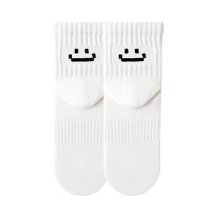 吉良先生 男士中筒袜纯棉吸汗防臭运动男袜潮笑脸女袜黑白色男袜