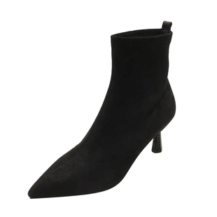 2025年秋冬新款时尚网红瘦瘦靴细跟尖头小跟短靴百搭高跟袜靴单靴