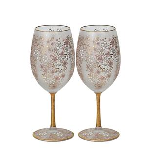 日本aderia石冢硝子樱花描金磨砂玻璃酒杯复古香槟红酒杯对杯礼盒