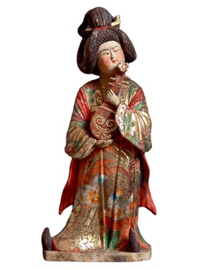 仿古陶器摆件彩绘鎏金贴金仕女侍