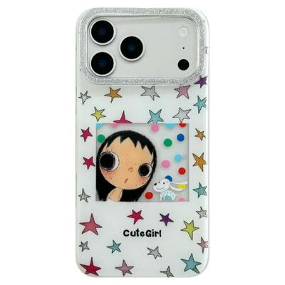 彩色星星女孩小狗插画苹果手机壳