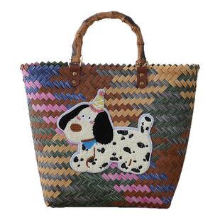 腊肠狗菜篮子上班通勤包手提包复古竹节包防水编织包饭盒包手拎包