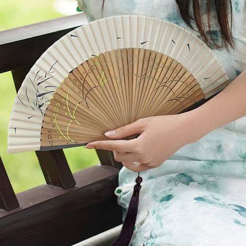 折扇女素雅扇子中国风汉服走旗袍舞蹈秀清新古风折扇复古扇小折叠