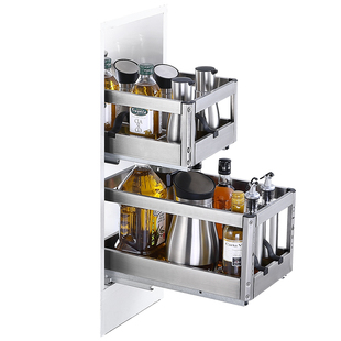 HIGOLD/悍高拉篮双层304不锈钢厨房橱柜碗篮调味品抽屉式碗架内置