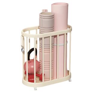 瑜伽垫收纳筐家用带轮运动用品羽毛球拍整理神器健身器材置物架