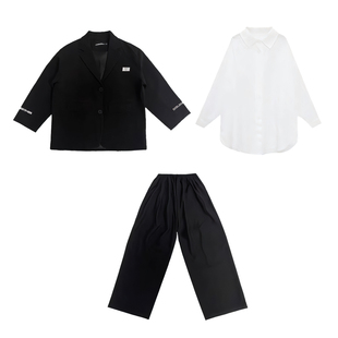 街舞儿童潮服hiphop男童衬衫团体演出服走秀西装套装架子鼓服装帅