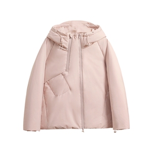 她池连帽羽绒服2025冬季新款女装休闲双拉链长袖短款宽松款外套