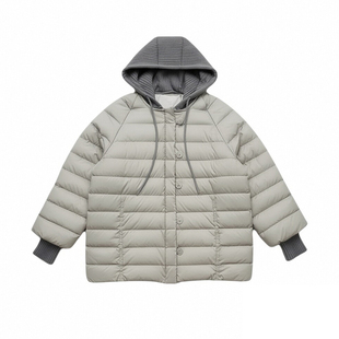 大码女装胖mm杏灰色小众百搭排骨棉服女冬季超好看的假两件面包服