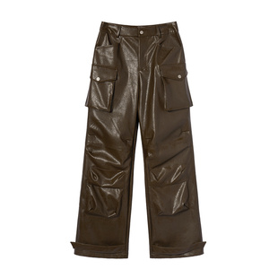 【99/件】EPTISON工装皮裤女2025冬季新款复古宽松高级感休闲裤