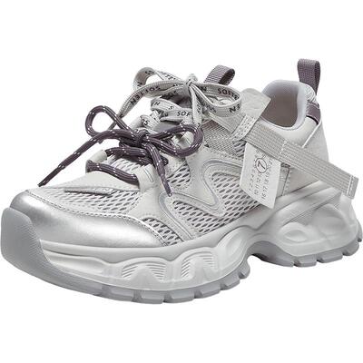 百思图夏季网面透气增高老爹鞋