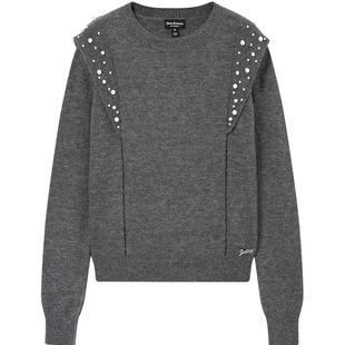 【含绵羊毛】Juicy Couture橘滋针织衫女2025年秋冬新款灰色上衣