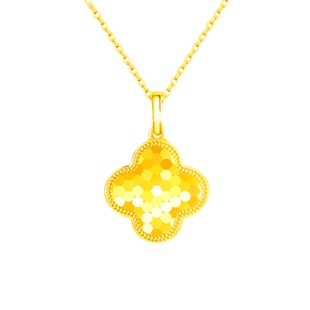 18K金蜂巢四叶草项链 女黄金纯银蹦迪鱼鳞幸运草锁骨链足金礼物潮