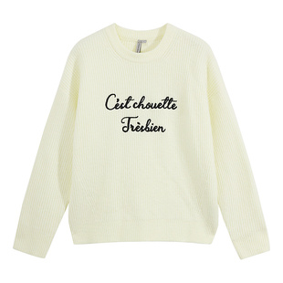 美特斯邦威毛衣女春季节舒适百搭通勤潮流绣字长袖圆领毛衫上衣