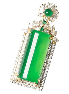 胡二翡翠绿色玉髓大吊坠镶嵌豪华